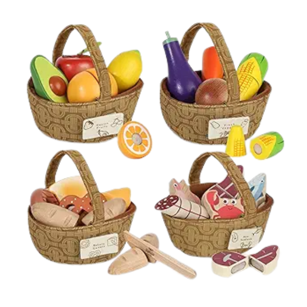 Kids Farmers Market Basket and Play Food Play Set