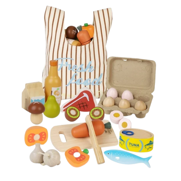 Kids Play Food Farmers Market Shopping Bag Play Set